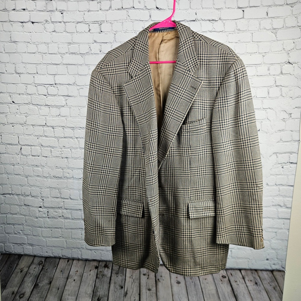 Chaps Ralph Lauren Mens 42R Wool Glen Plaid Sport Coat Blazer Tan Blue Canada